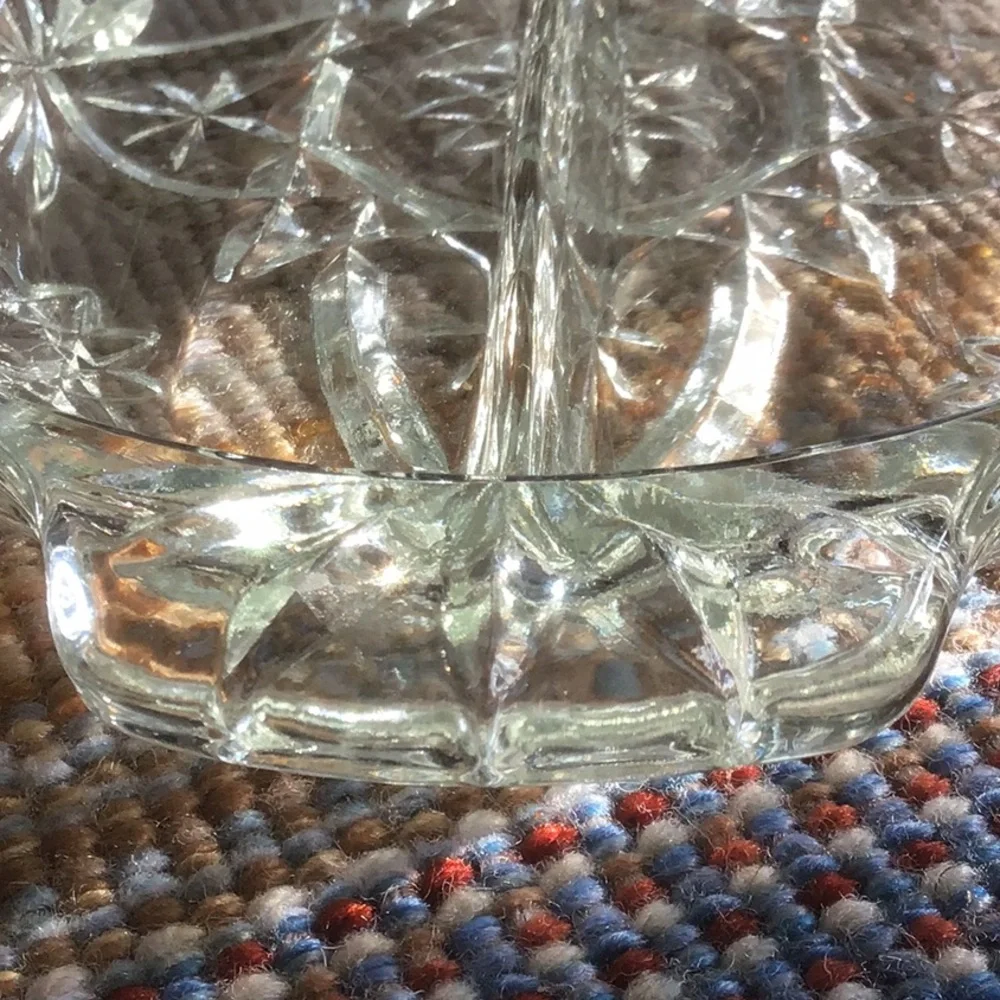 Vintage Star Pattern Heavy Divided Dish w/ Handles